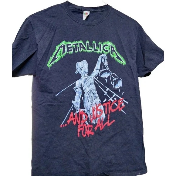 Metallica And Justice For All Black T-Shirt Size Med Rock Metal Stranger Things - Picture 1 of 5